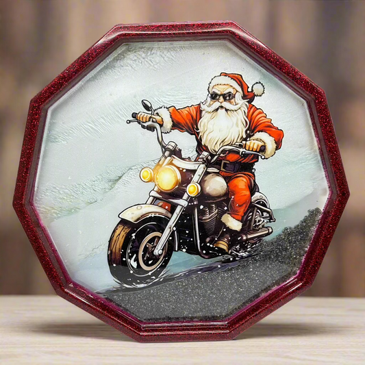 Octagon Tray of Santa on his motorcyle