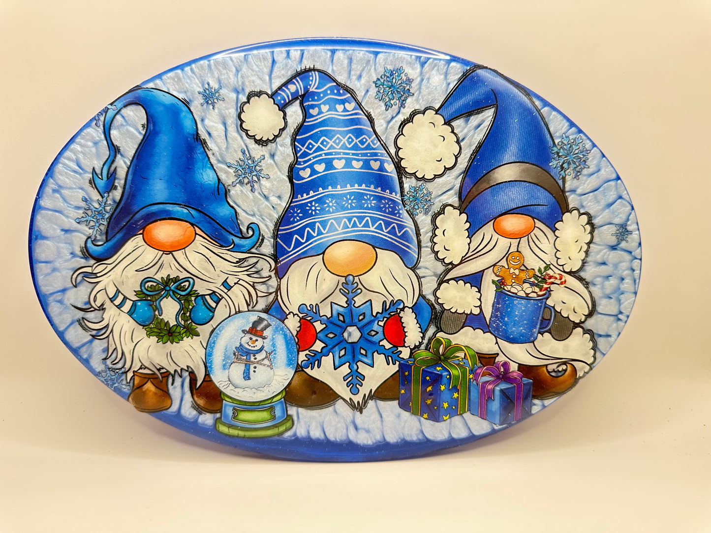 Blue oval christmas gnome tray